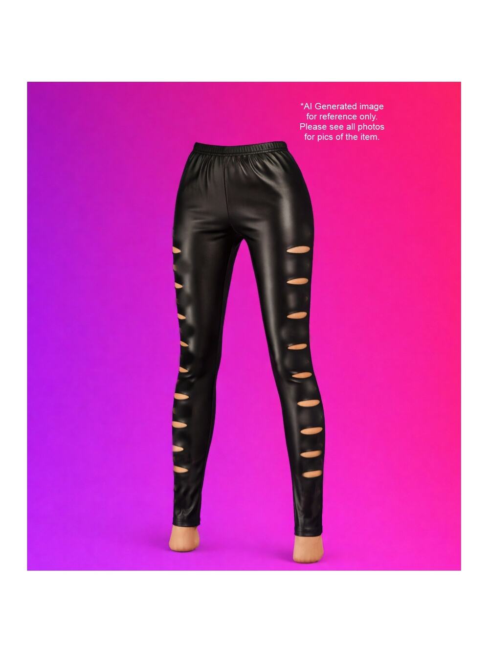 Ladies Black "Wet Look" Cut Out Stretch Leggings Size Small